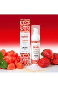 exsens huile de massage chauffante gourmande parfum fraise flacon pompe 50ml
