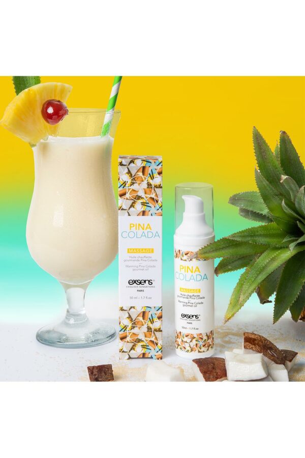 exsens huile de massage chauffante gourmande parfum pina colada flacon pompe 50ml
