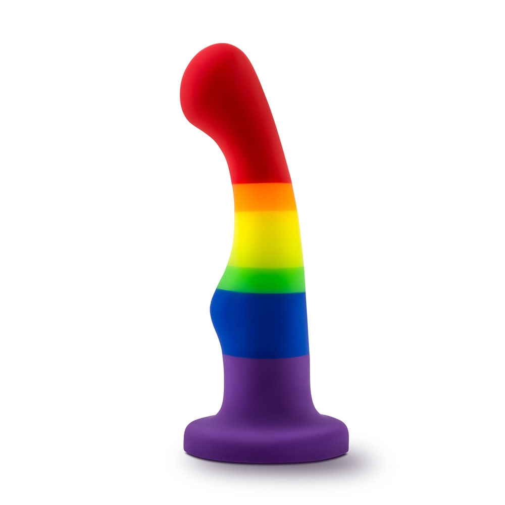 dildo Avant couleurs rainbowflag non vibrant en silicone doux et souple base ventouse compatible avec un harnais