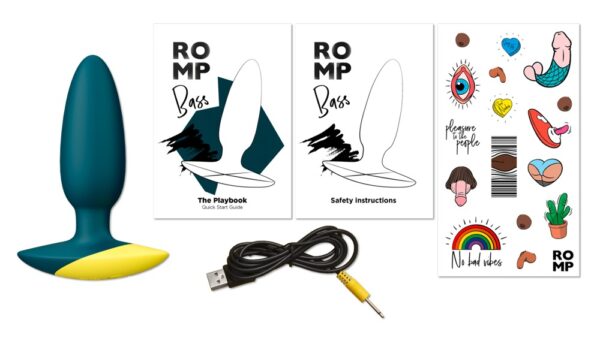 plug anal vibrant marque romp modèle bass rechargeable couleurs vert sapin et jaune